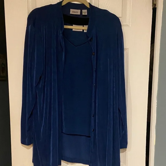 Chico's Travelers Blue Ensemble 3 Pieces Size 2 - Picture 8 of 10